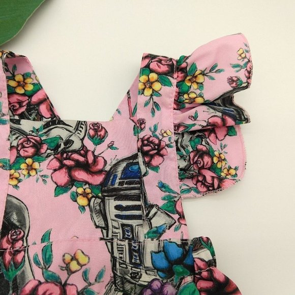 Star Wars Baby Girls One Piece Romper Size 0-3 Months Pink Vader R2D2 Ruffle - Picture 3 of 8